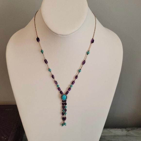 Carolyn Pollack liquid silver 925 with Turquoise & Amethyst beaded Y Necklace - Picture 1 of 3